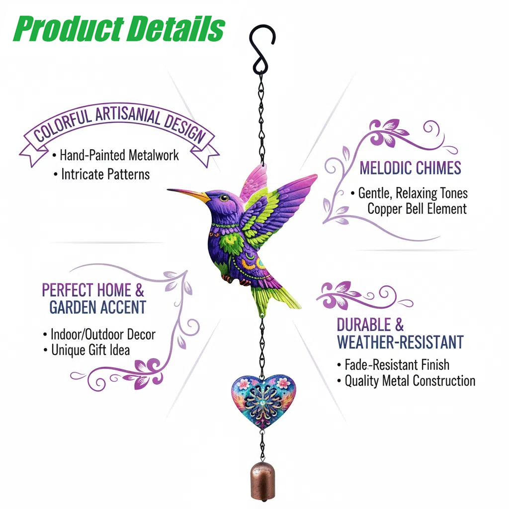 20 Inch Outdoor Metal Hummingb - Musical Instrument Chimes 评论和价格