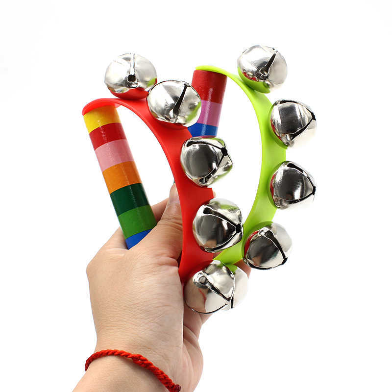Rainbow Hand Jingle Bells Wood - Musical Instrument You Shake 评论和价格